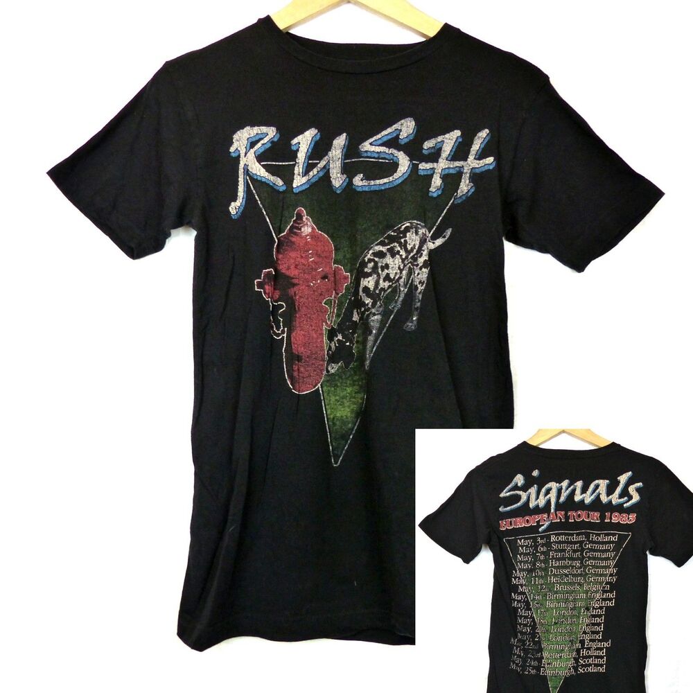 Rush Signals European Tour 1983 T-Shirt Mens S Black Graphic Band Rock Tee